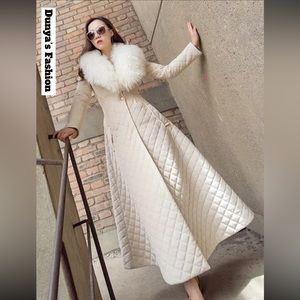 #150 European Style Slim real large Collar Women Parkas Long Winter Coat Pockets